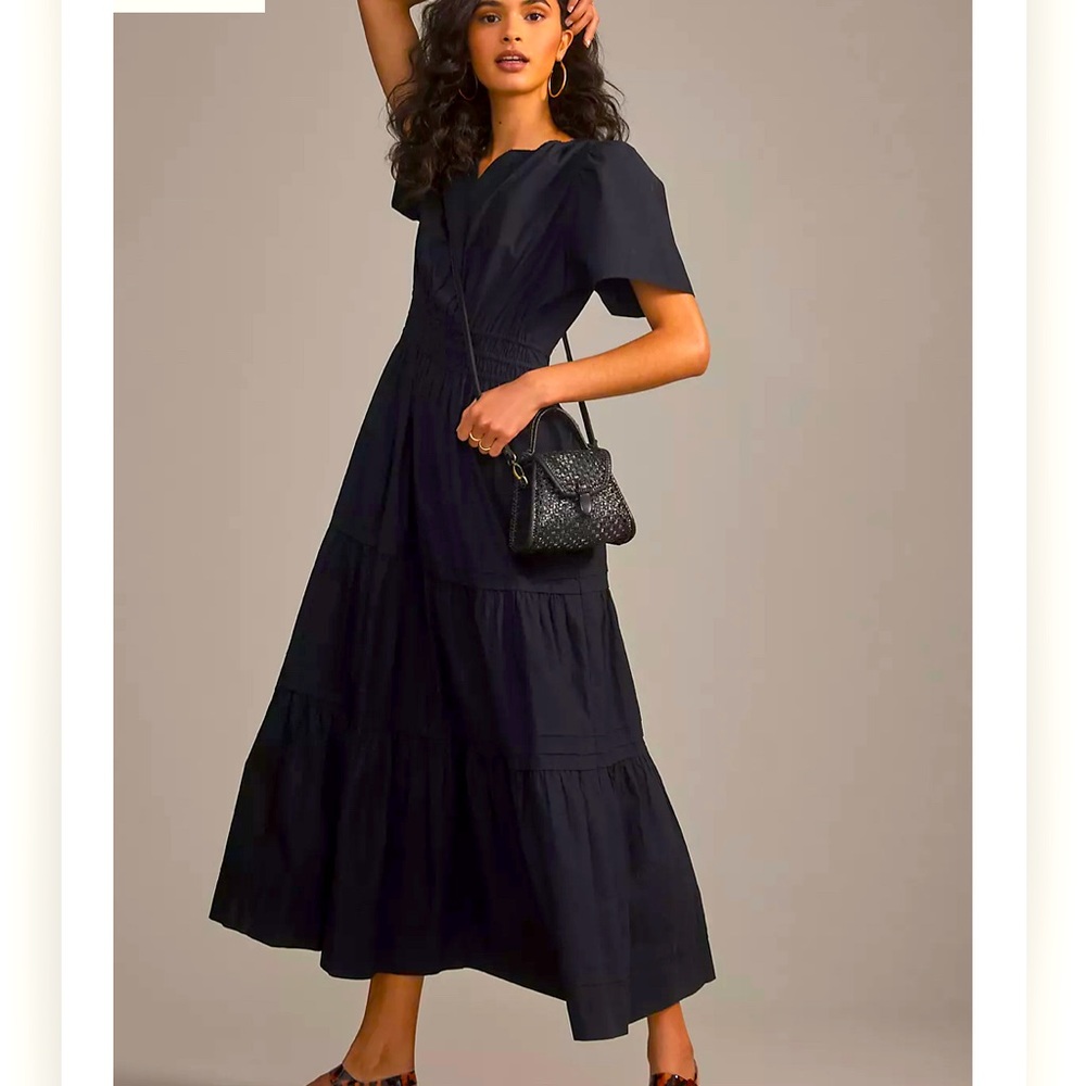 Anthropologie Somerset Maxi Dress - S - Black - Flowy Short Sleeve w/ Pockets!